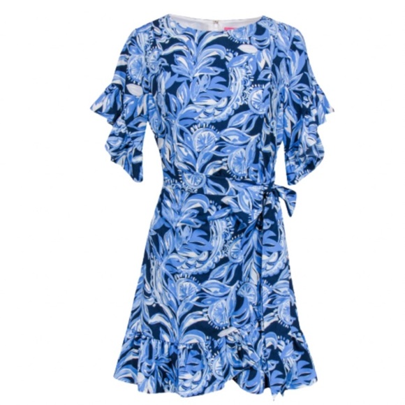 Lilly Pulitzer Darlah Stretch Faux Wrap Ruffle Dress You're the Zest (D9) - Picture 2 of 7